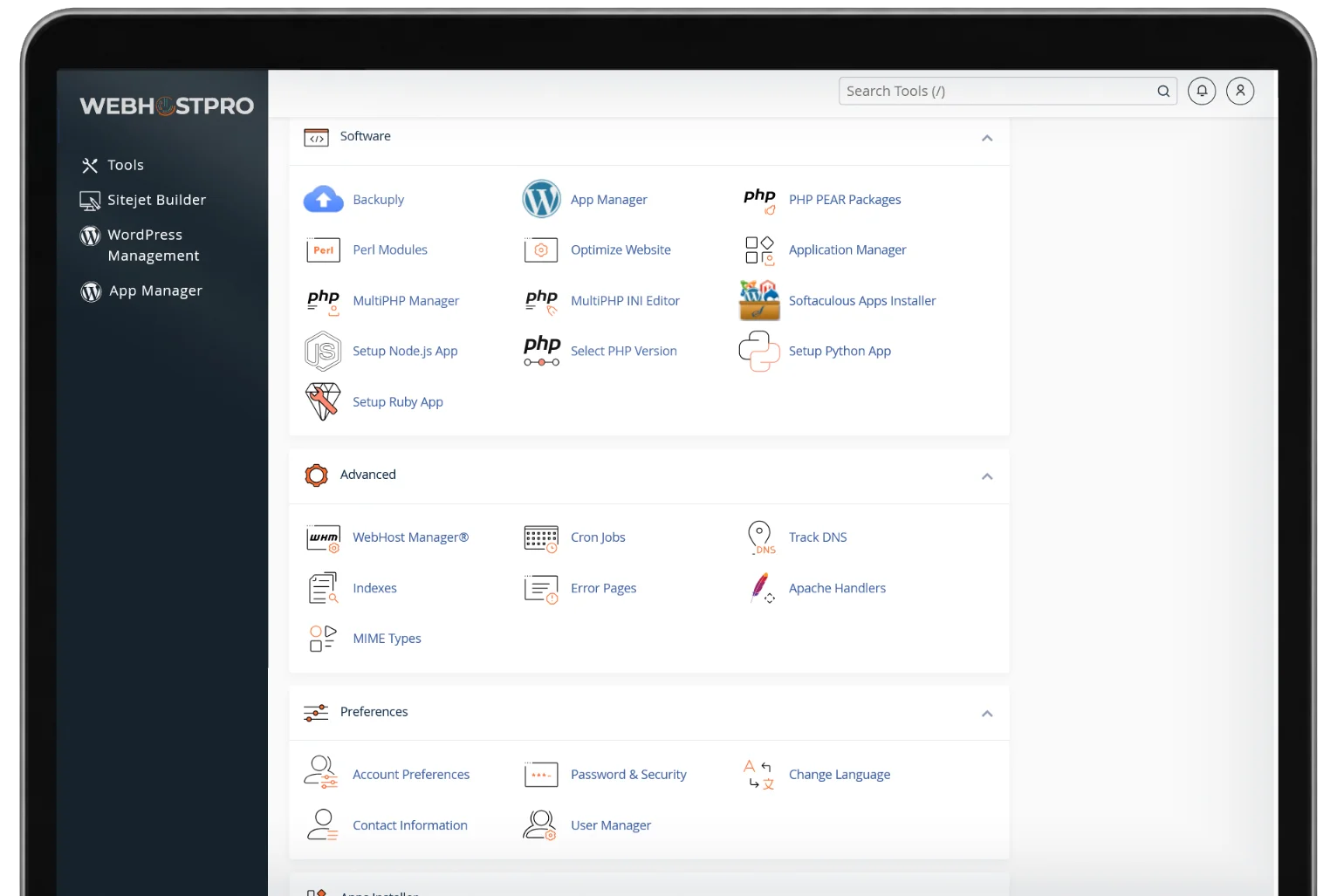 Developer hosting tools and application stack dashboard