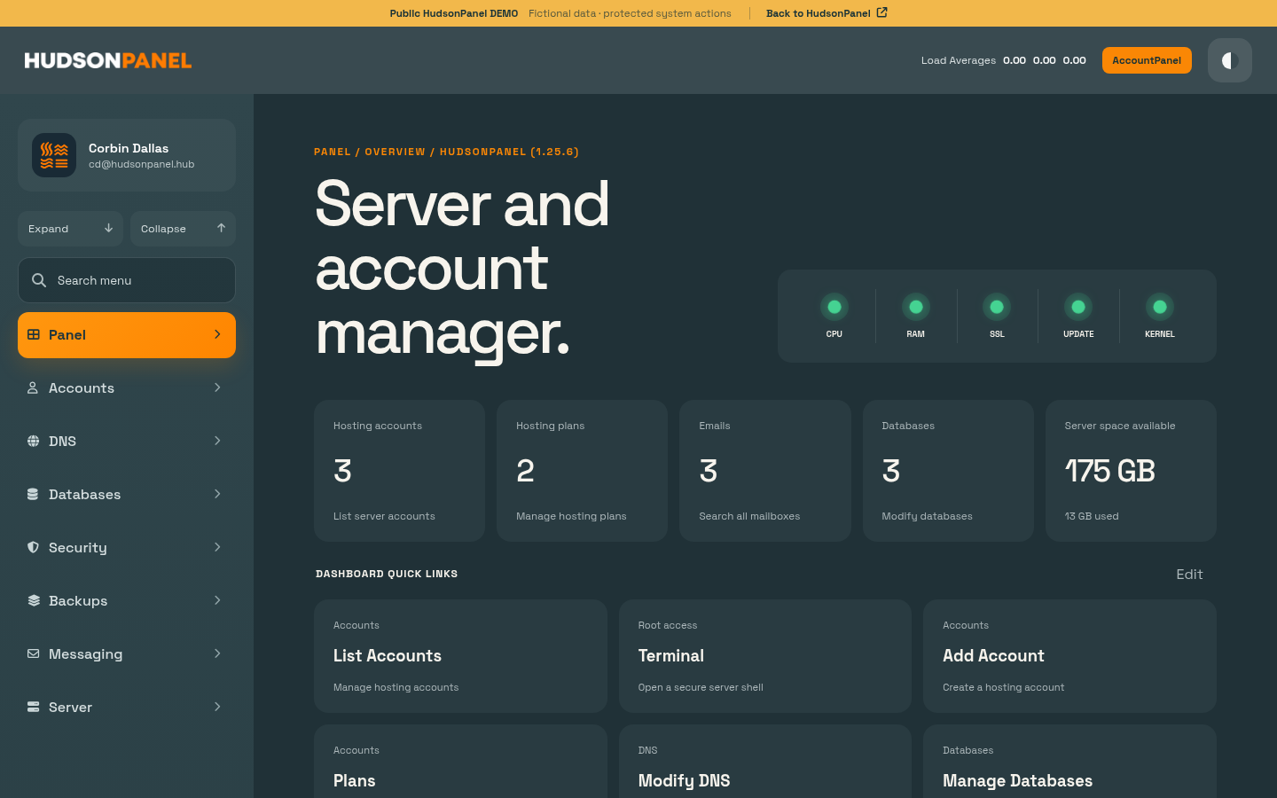 HudsonPanel administrator dashboard demo