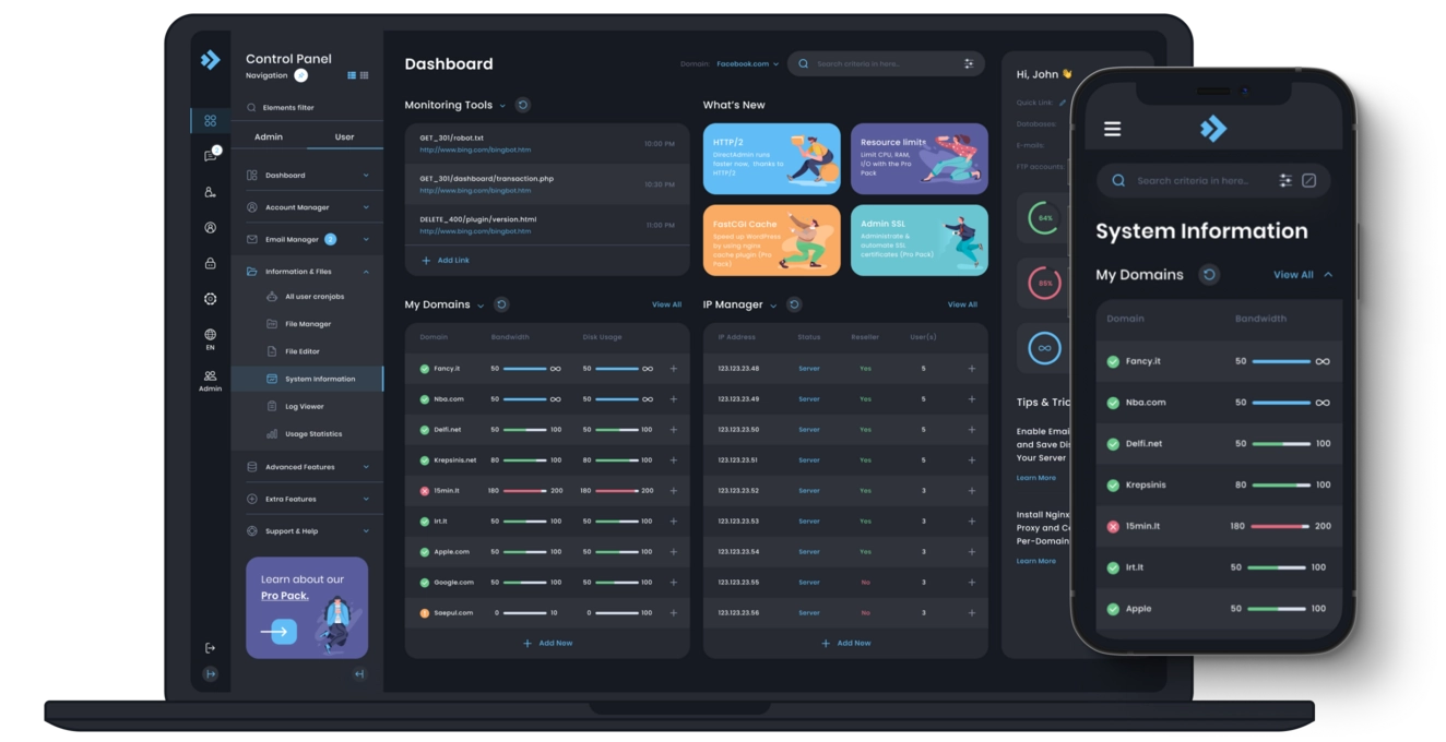 SitePad use DirectAdmin to easily manage all your hosting needs.